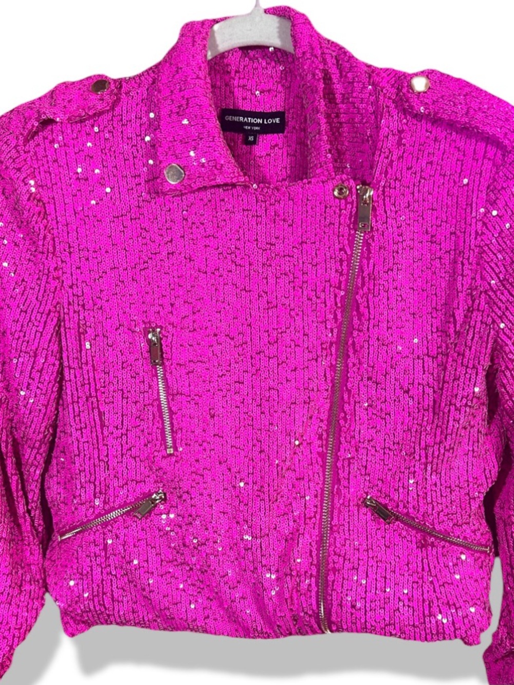 Generation Love Hot Pink Sequin Bomber Moto Jacket